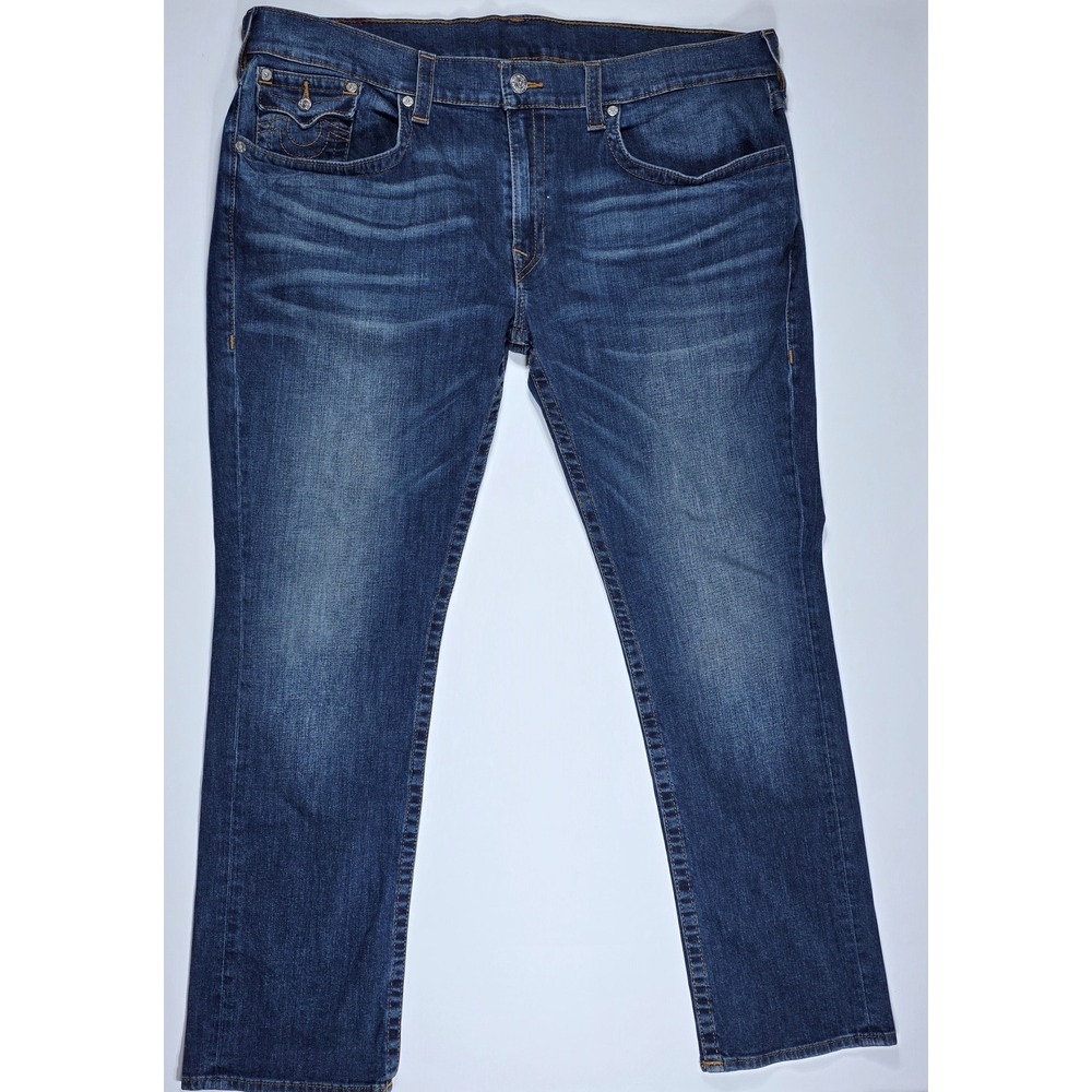 True Religion Section Straight Seat Men's Jeans Size 44 Dark‎ Wash Blue Denim